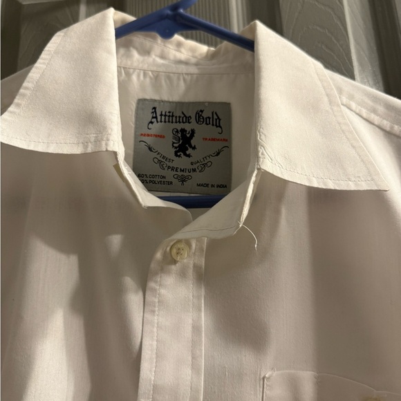 Men’s Attitude Gold short sleeve white button down shirt front pocket Size Large - Picture 2 of 11